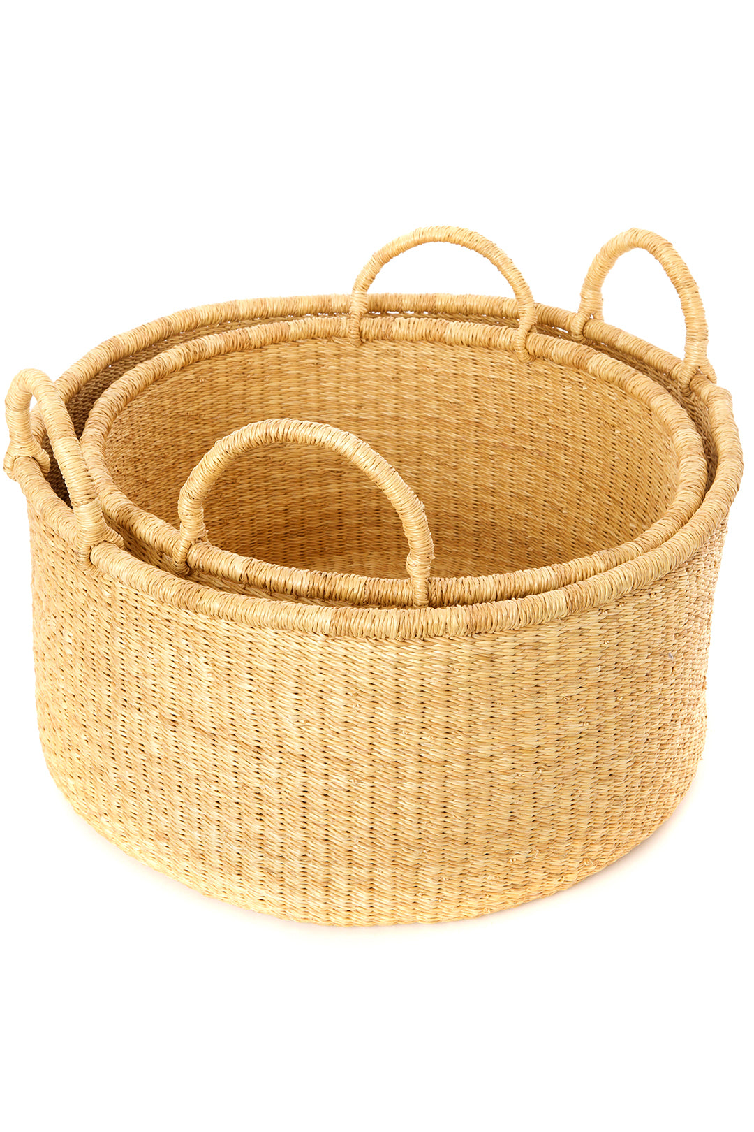 Set of 2 Large Ghanaian Natural Grass Floor Baskets Default Title