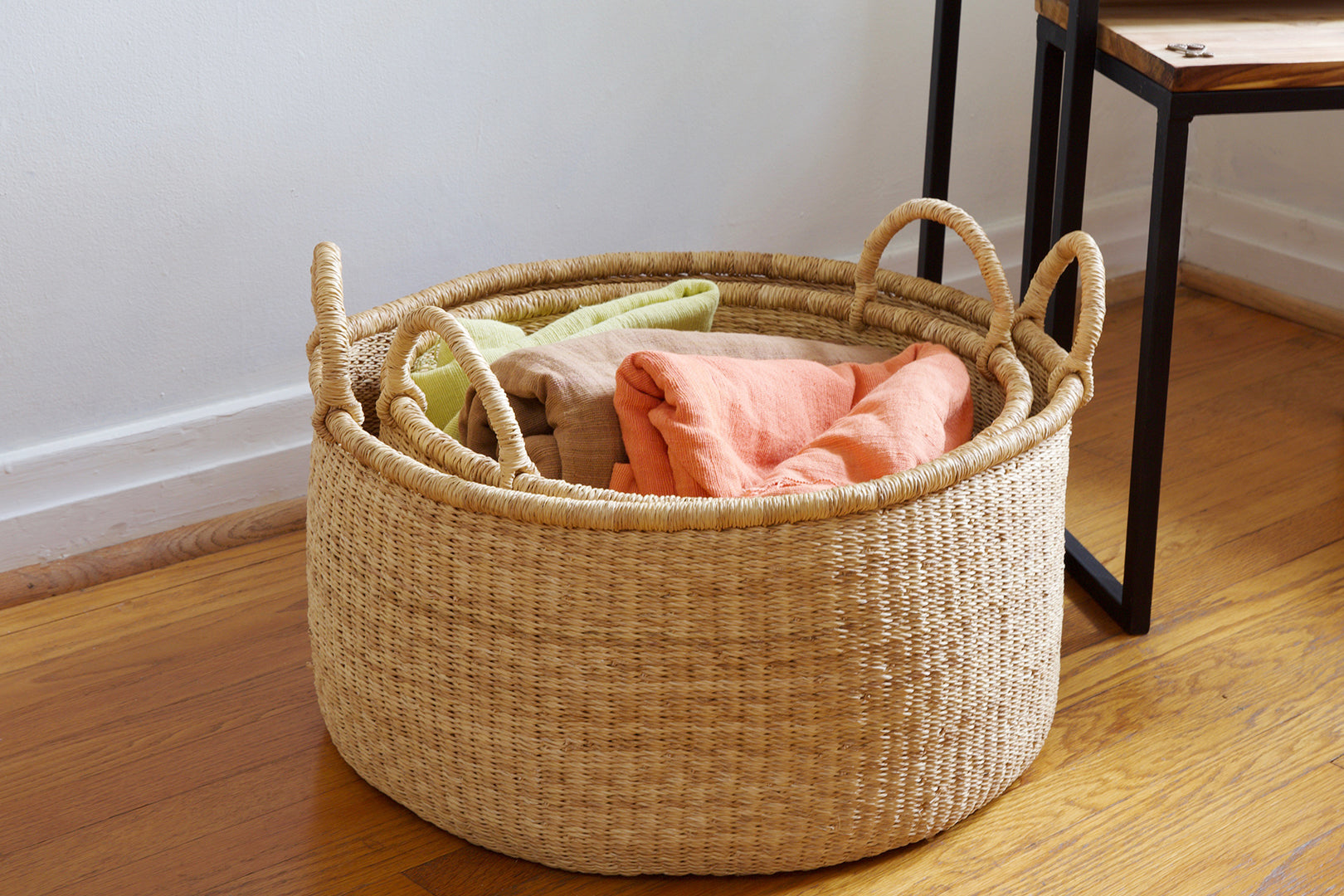 Set of 2 Large Ghanaian Natural Grass Floor Baskets Default Title