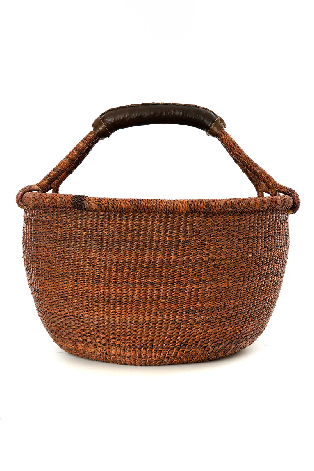 Cinnamon Stick Bolga Basket with Leather Wrapped Handles