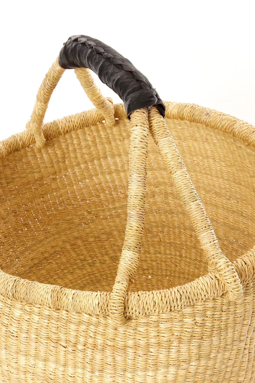 Black Leather Handled Natural Bolga Basket Default Title