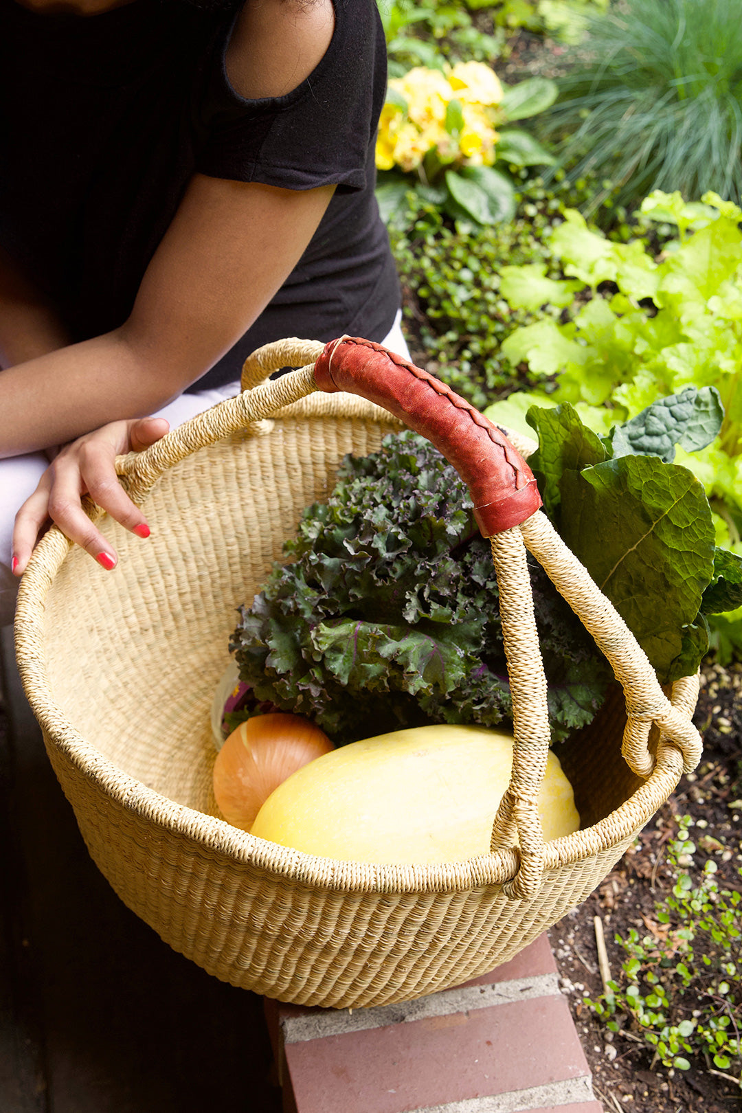 Natural Bolga Basket with Brown Leather Handles Default Title