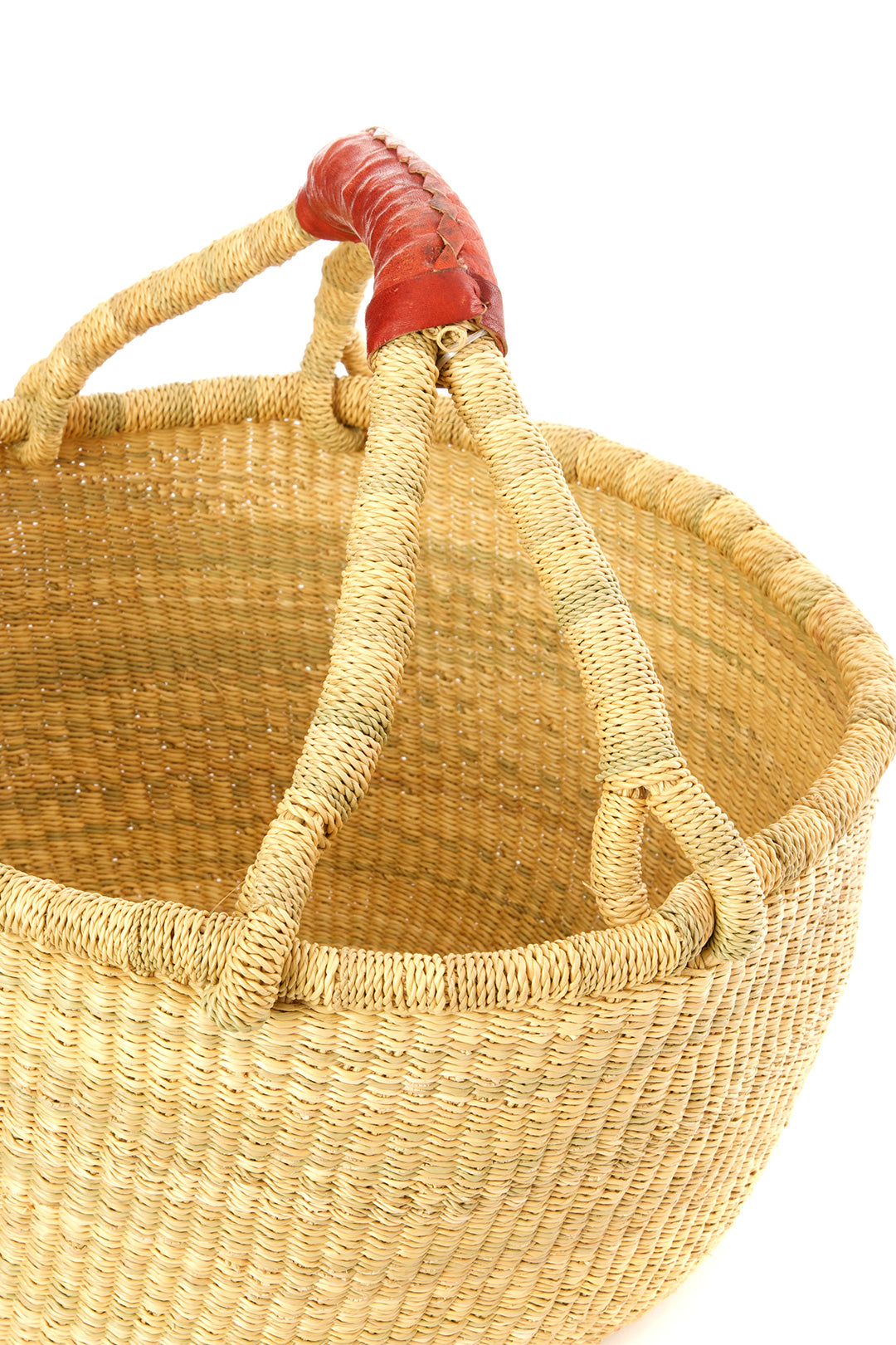 Natural Bolga Basket with Brown Leather Handles Default Title