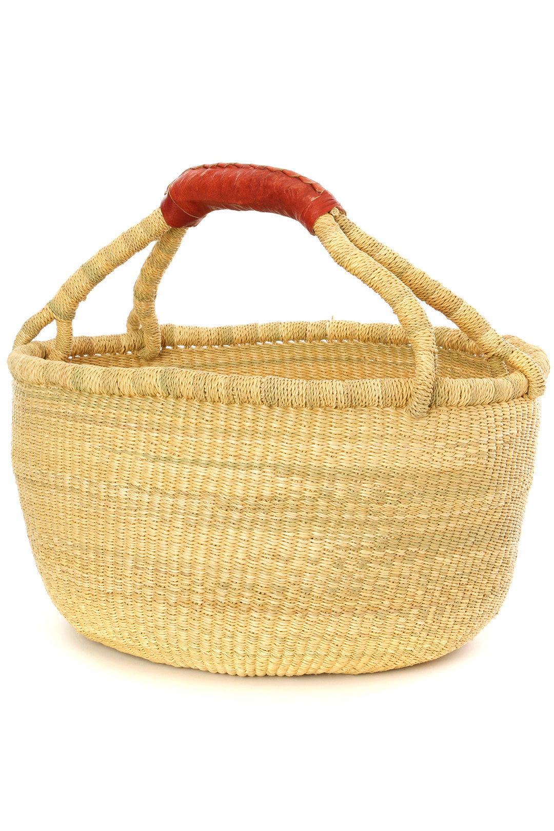 Natural Bolga Basket with Brown Leather Handles Default Title