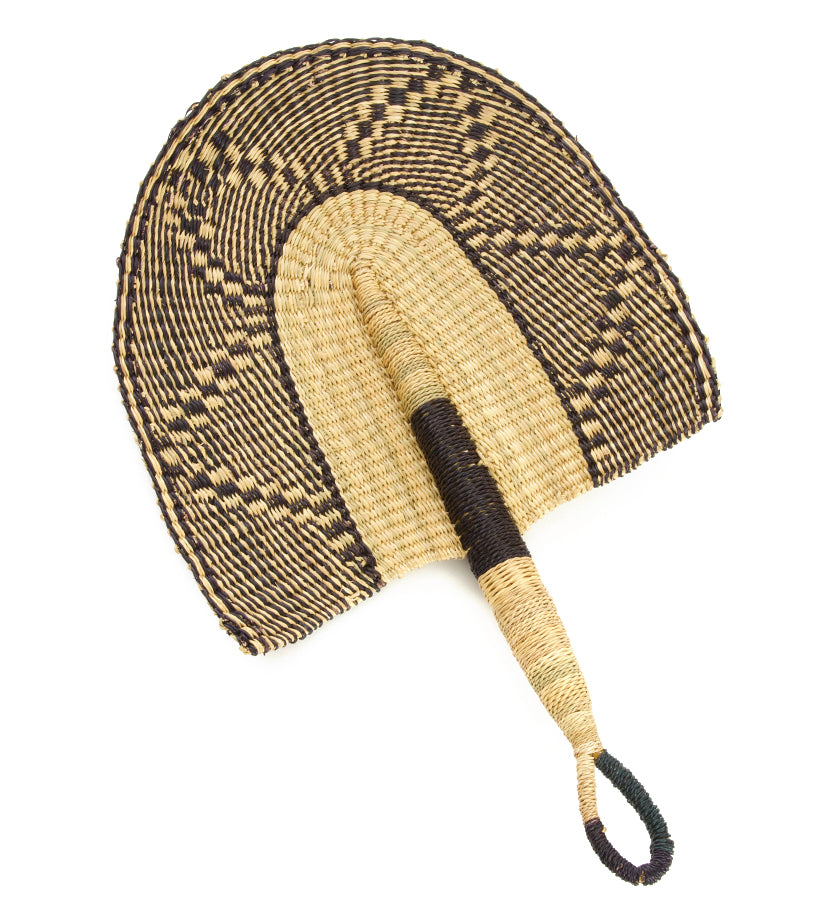 Ink Blossom Elephant Grass Ghanaian Hand Fan