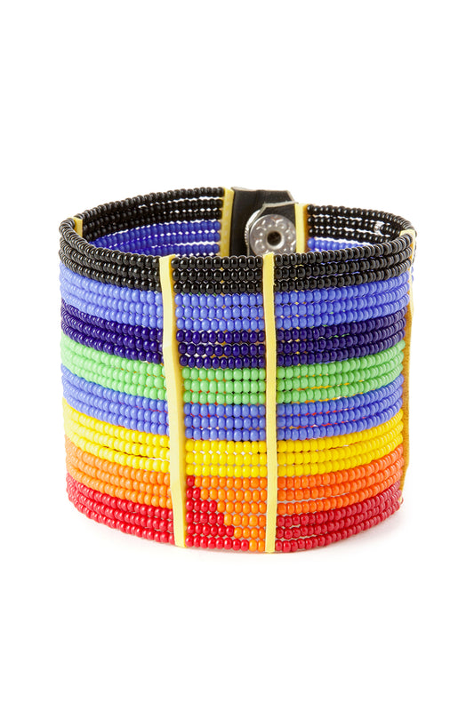 Modern Maasai Rainbow Beaded Cuff Bracelet Default Title