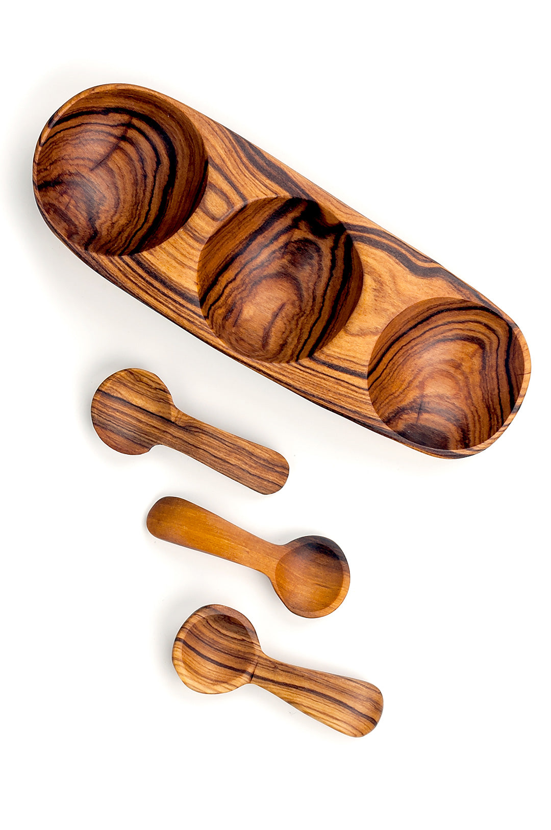 Wild Olive Wood Triple Spice Dish with Spoons Default Title