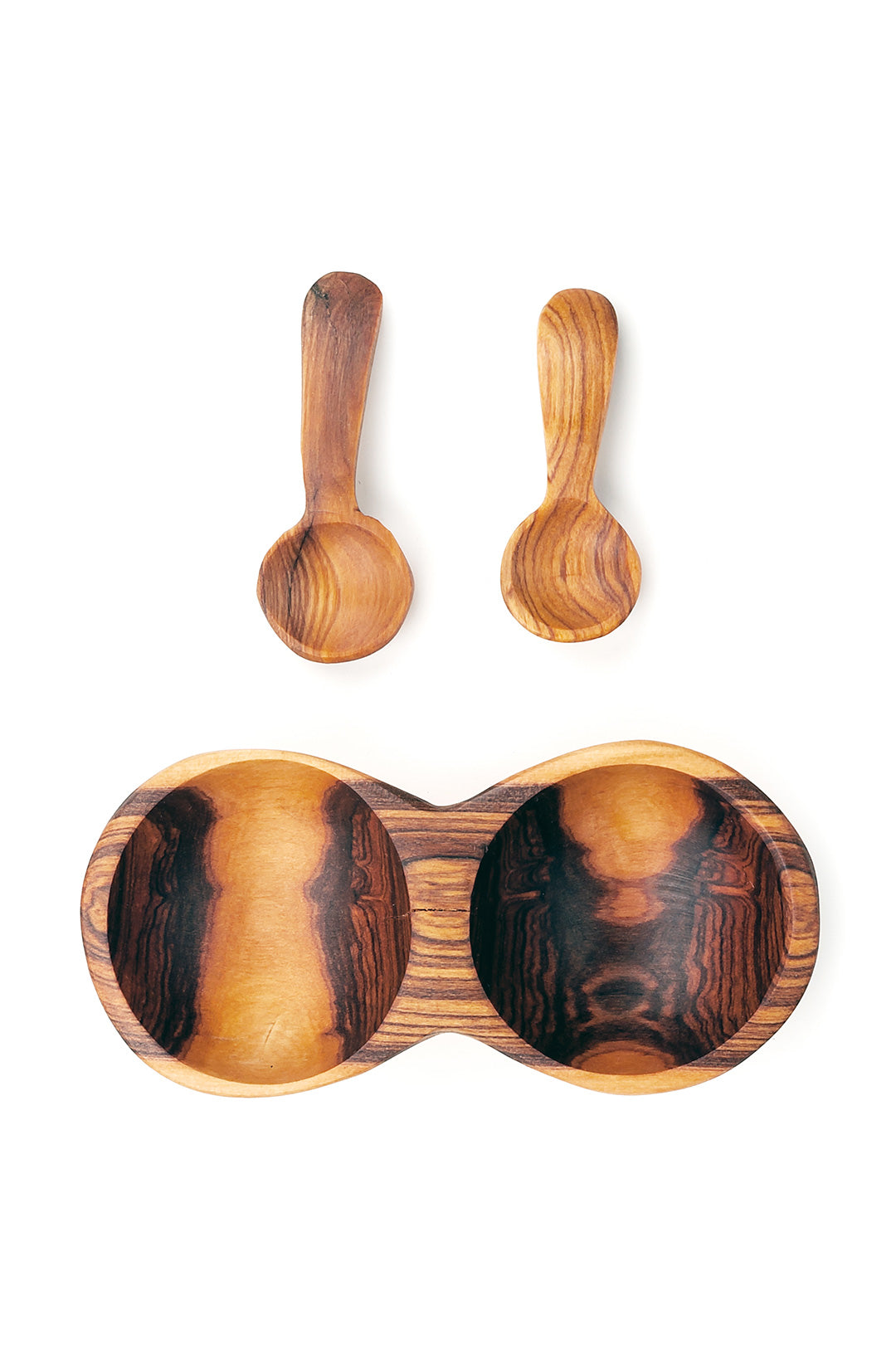 Double Olive Wood Spice Bowl with Spoons Default Title