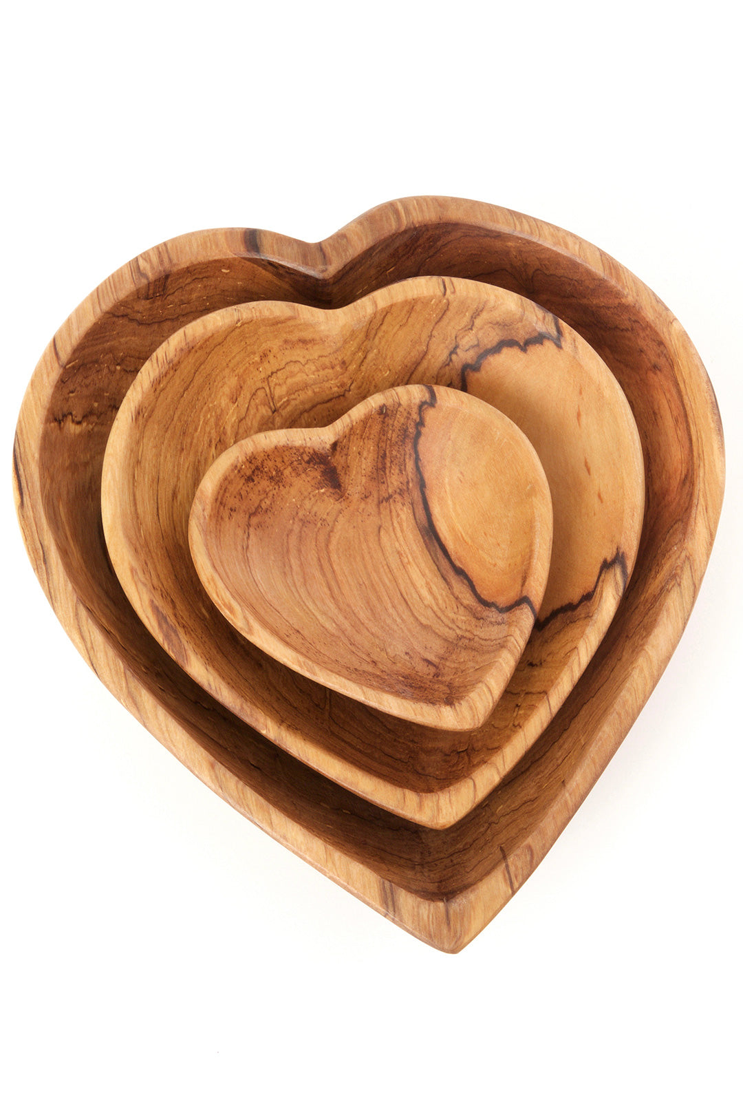 Set/3 Wild Olive Wood Nesting Heart Bowls Default Title