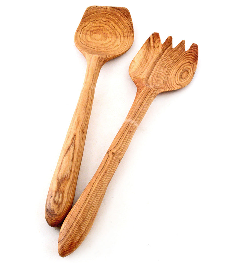 Richly Grained Olive Wood Salad Scoops