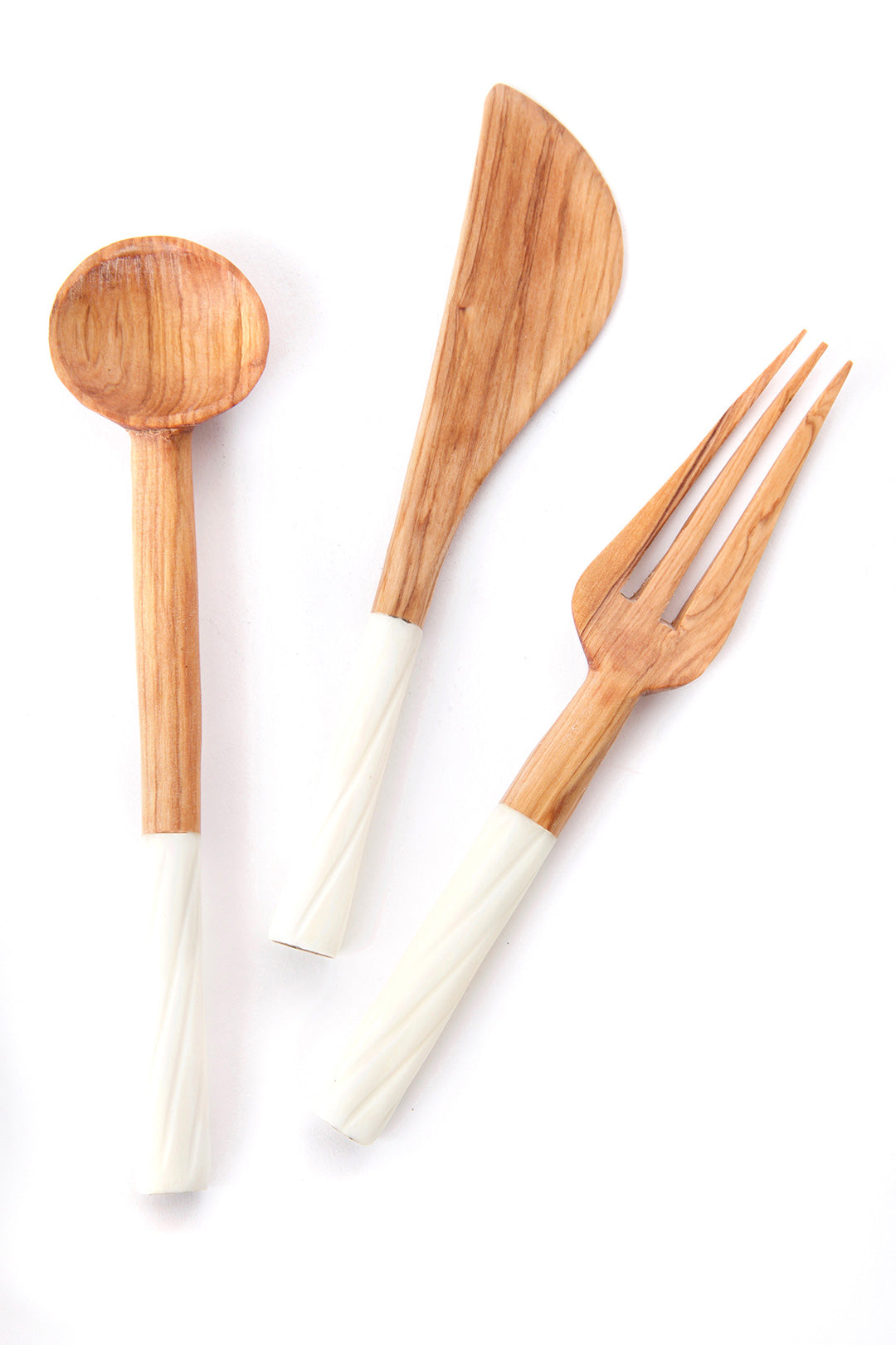 Set/3 Olive Wood Utensils With Spiral Bone Handle Default Title