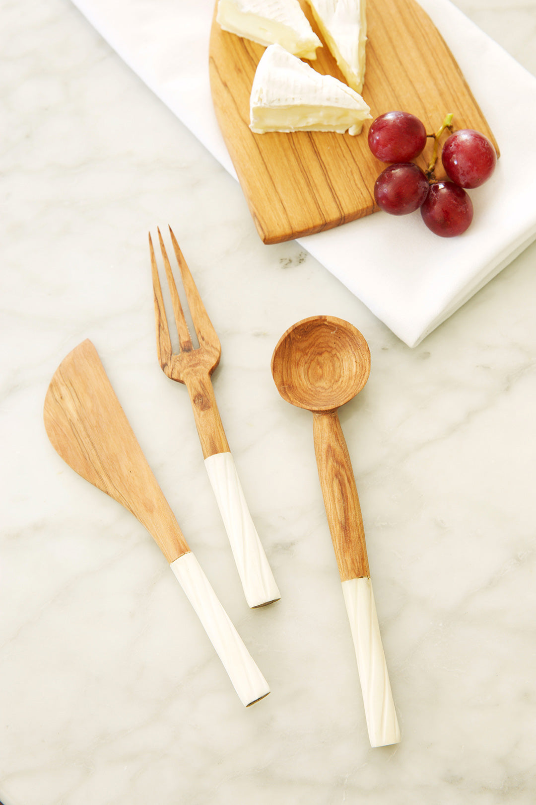 Set/3 Olive Wood Utensils With Spiral Bone Handle Default Title