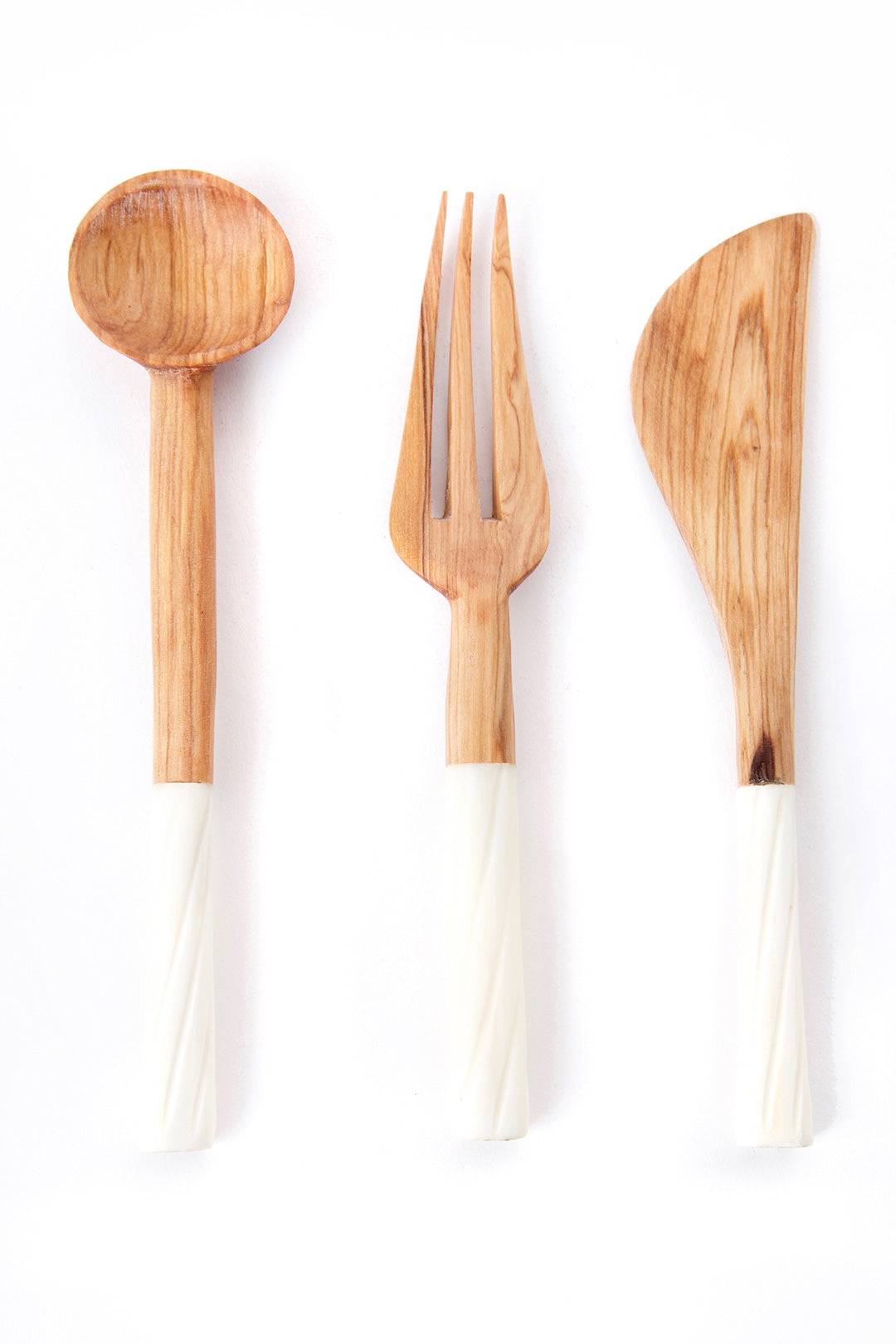 Set/3 Olive Wood Utensils With Spiral Bone Handle Default Title