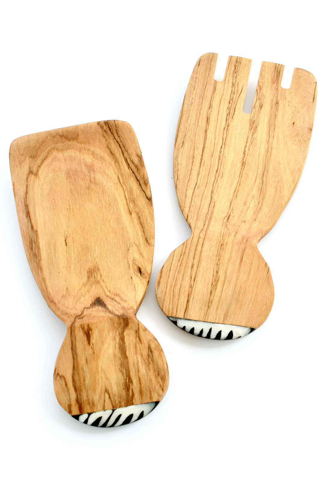 Olive Wood Paddle Salad Servers with Batik Bone Inlay Default Title