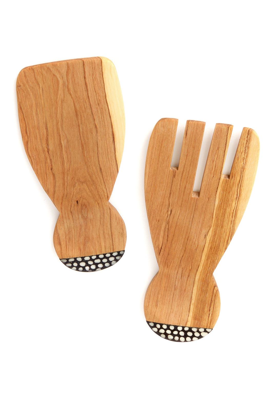 Olive Wood Paddle Salad Servers with Batik Bone Inlay Default Title