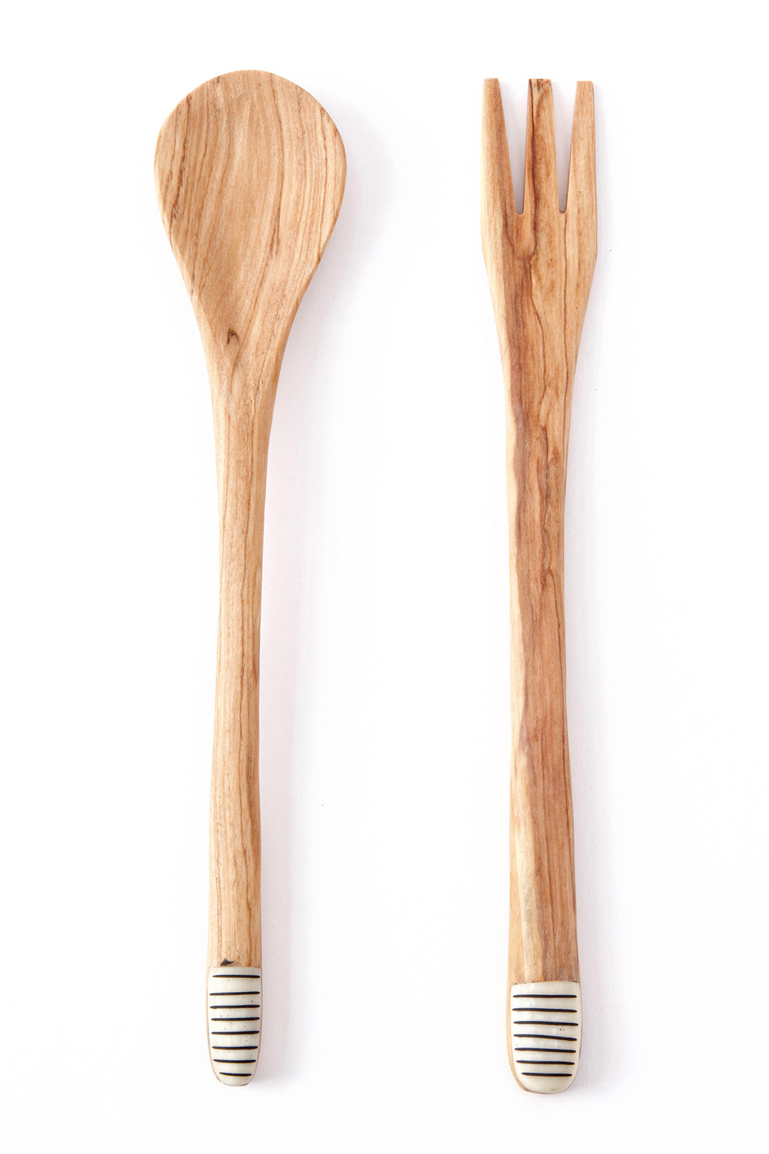 Slender Spoon & Fork Servers with Various Etched Bone Handle Tips Default Title