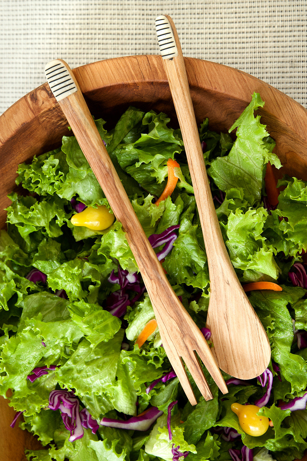 African Hand-made Salad Bowl with Fork and Spoon outlet