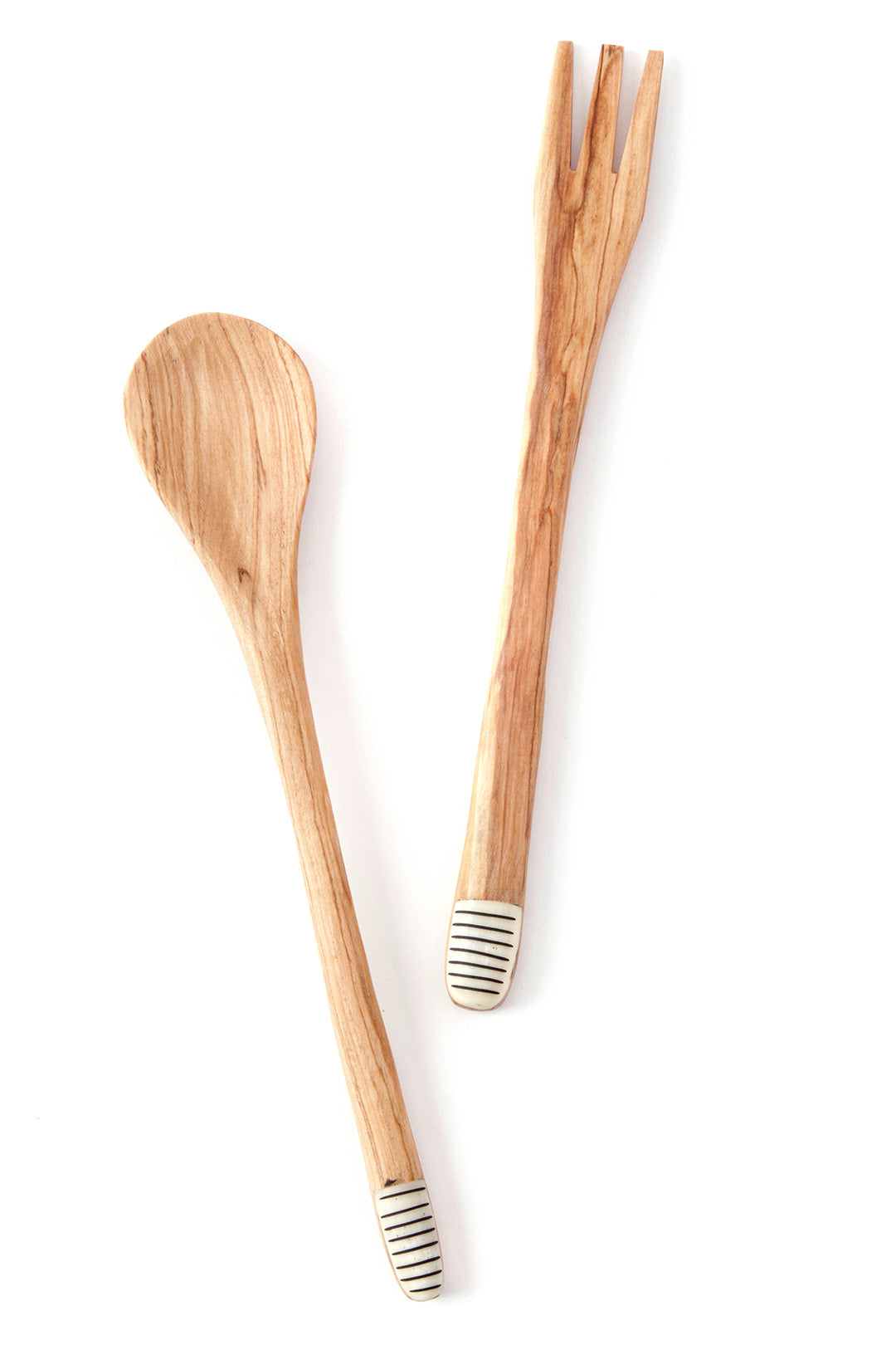 Slender Spoon & Fork Servers with Various Etched Bone Handle Tips Default Title