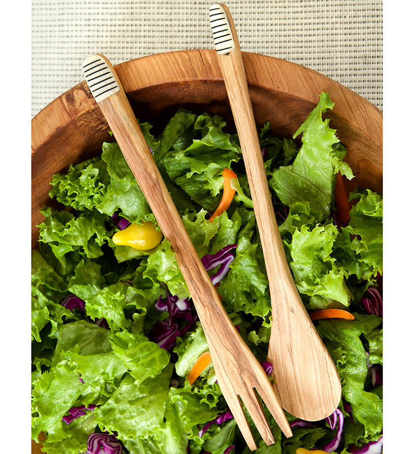 Slender Spoon & Fork Servers with Various Etched Bone Handle Tips