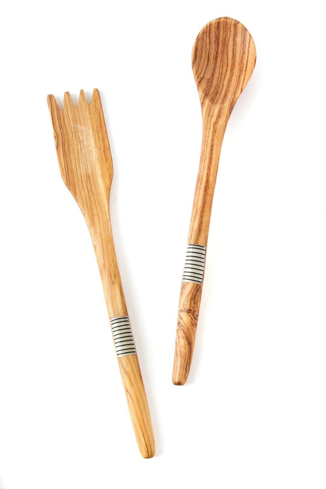 African Slender Salad Set with Various Striped Bone Inlay Default Title
