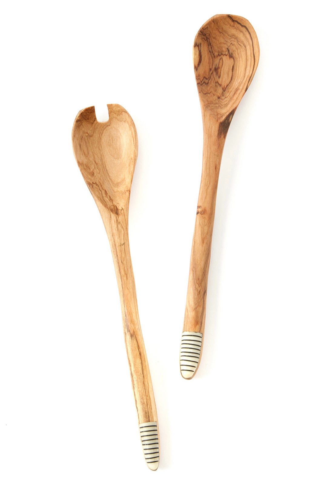 Notched Olive Wood Salad Servers with Various Etched Bone Tips Default Title