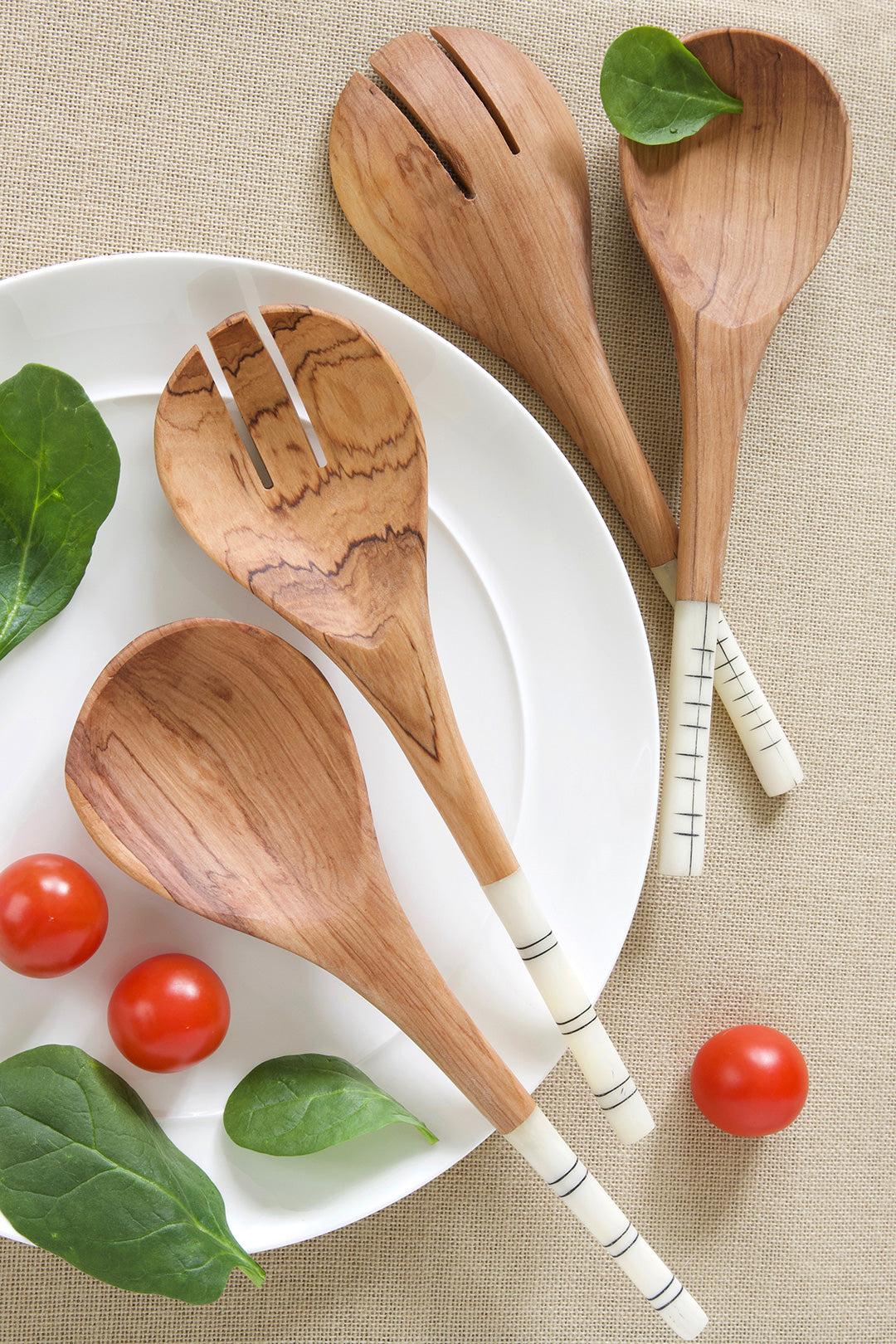 Olive Wood Salad Set with Full Bone Handles Default Title