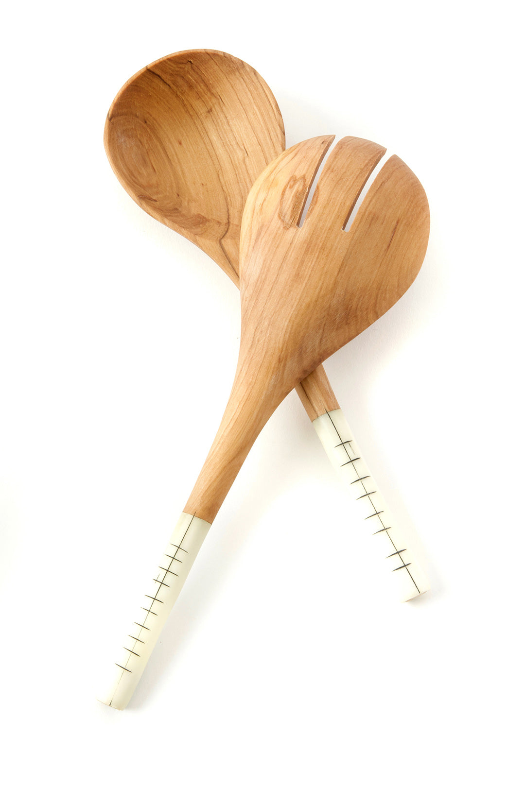 Olive Wood Salad Set with Full Bone Handles Default Title