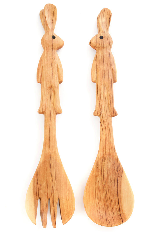 Wild Olive Wood Bunny Rabbit Salad Servers Default Title