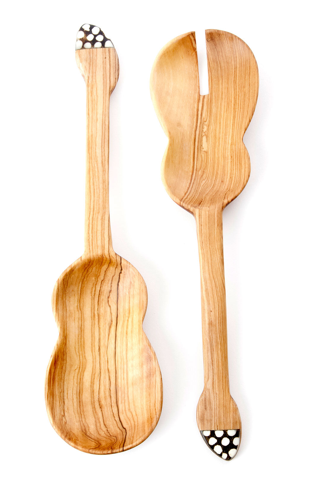 Olive Wood Guitar Salad Servers with Bone Handles