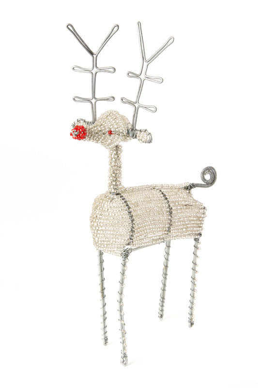 Silver Beaded Wire Reindeer Sculpture Default Title