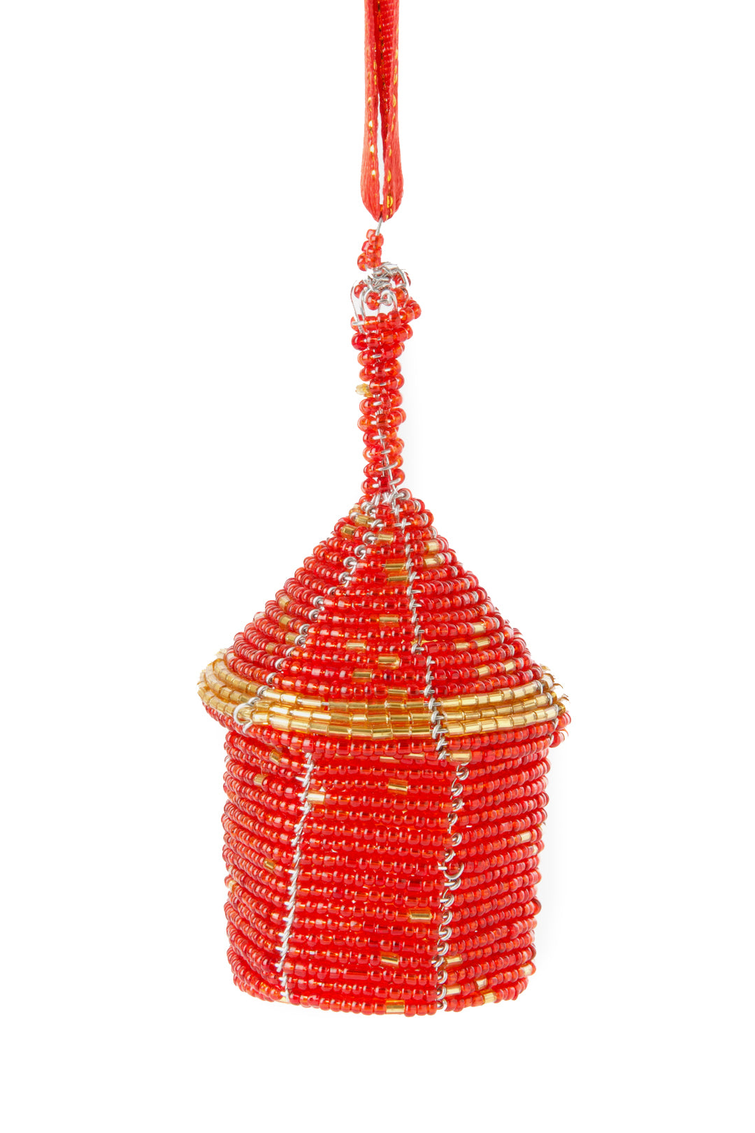 Beaded Holiday Hut Gift Box Ornament Red Beaded Hut Gift Box Ornament