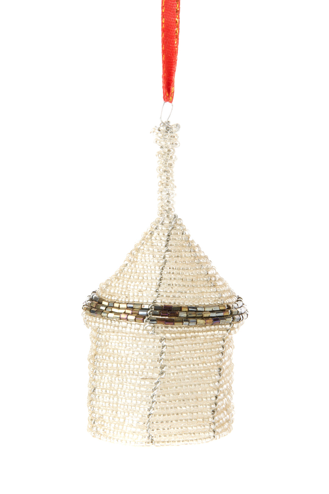 Beaded Holiday Hut Gift Box Ornament Silver Beaded Hut Gift Box Ornament