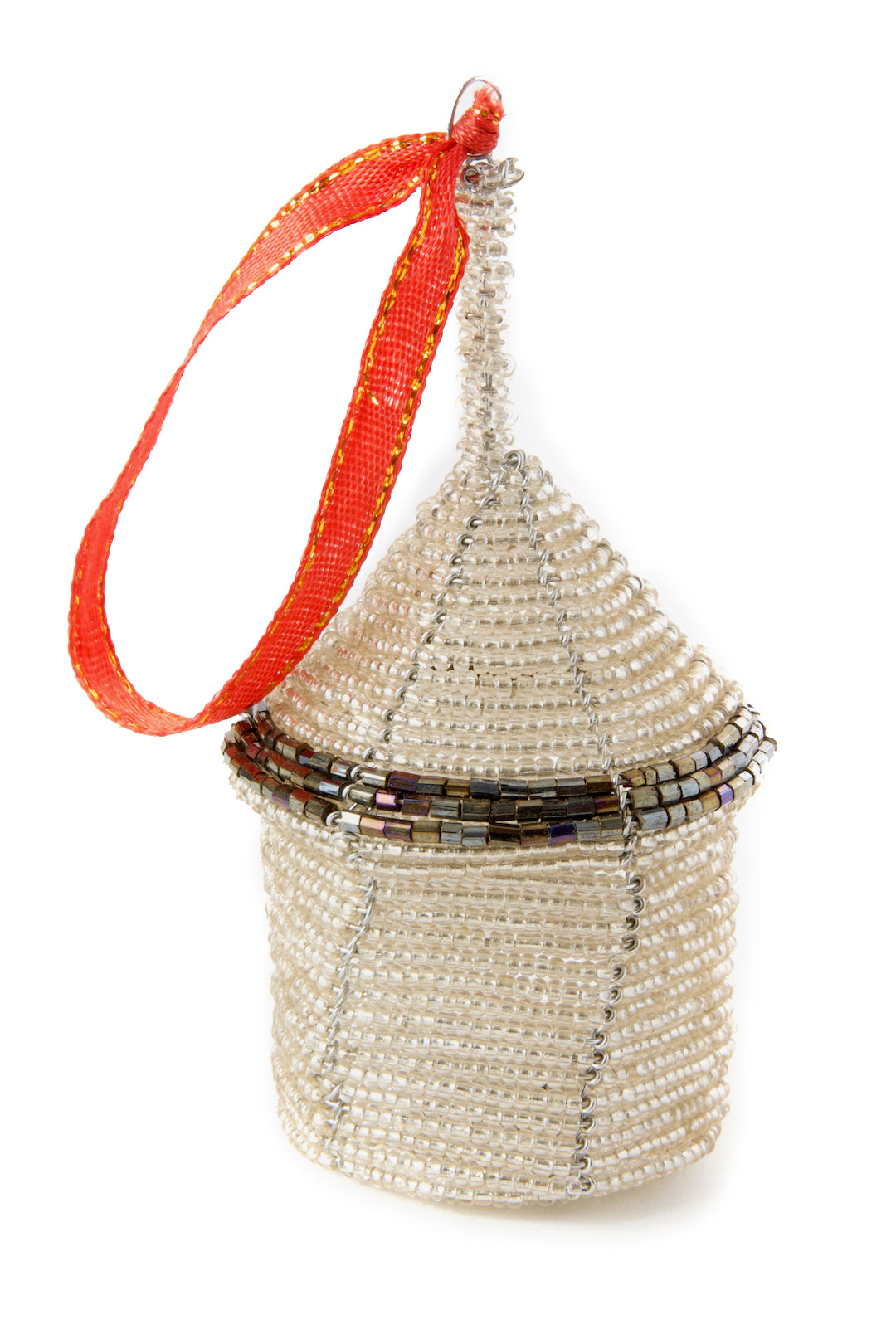 Beaded Holiday Hut Gift Box Ornament Silver Beaded Hut Gift Box Ornament