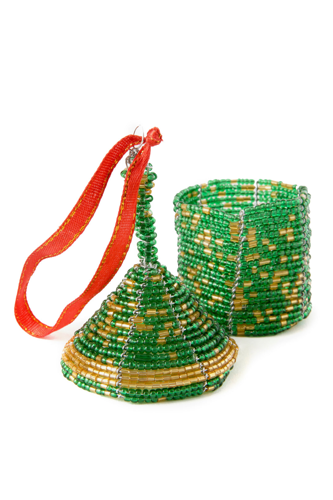 Beaded Holiday Hut Gift Box Ornament Green Beaded Hut Gift Box Ornament