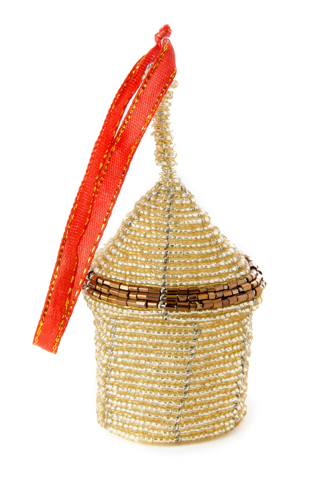 Beaded Holiday Hut Gift Box Ornament Gold Beaded Hut Gift Box Ornament