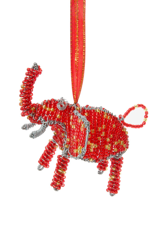 Beaded Wire Elephant Christmas Ornament Red Beaded Elephant Ornament