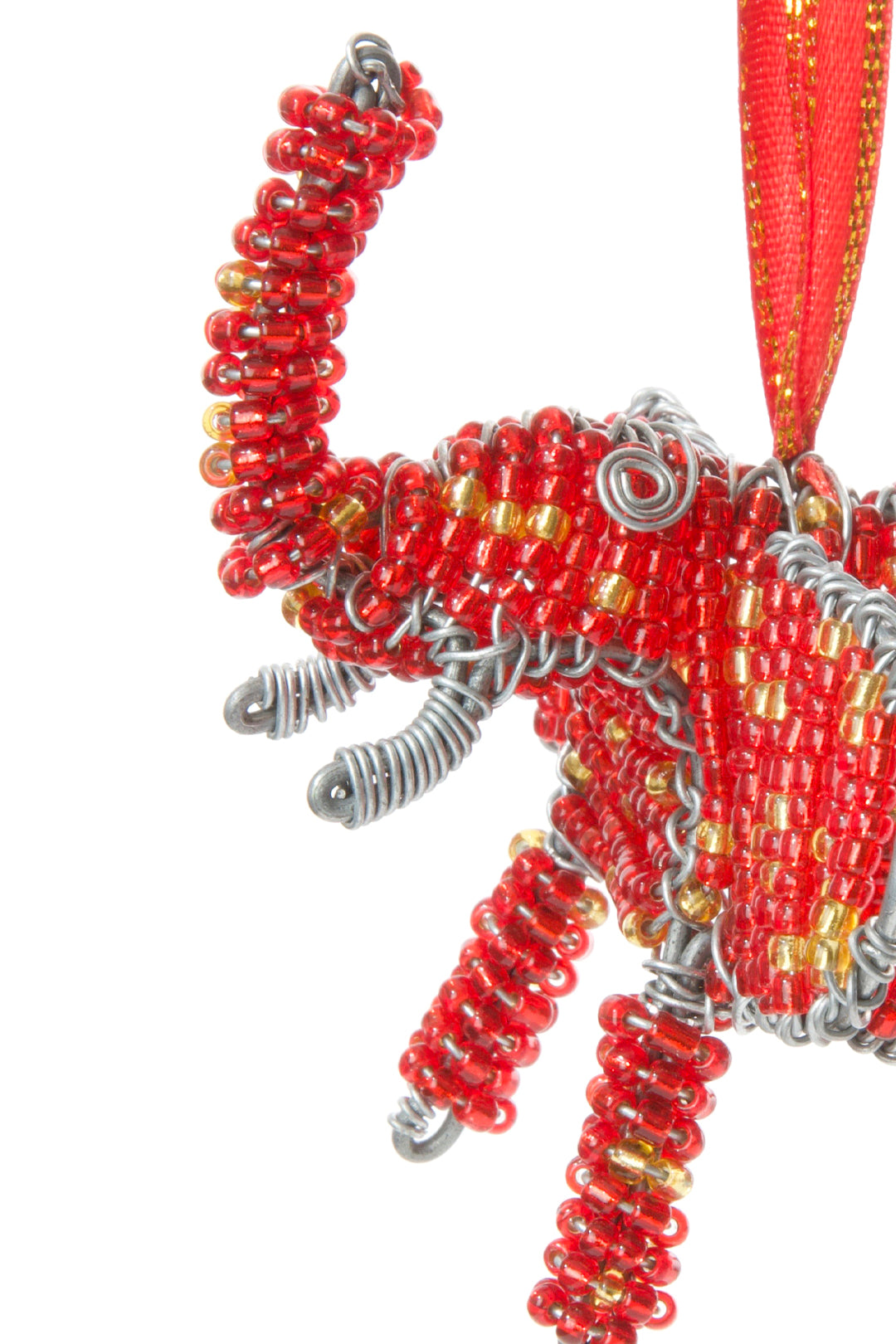 Beaded Wire Elephant Christmas Ornament Red Beaded Elephant Ornament