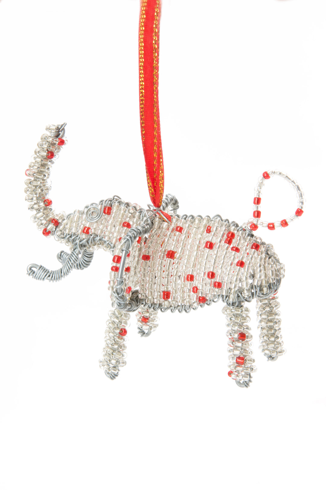 Beaded Wire Elephant Christmas Ornament Silver Beaded Elephant Ornament