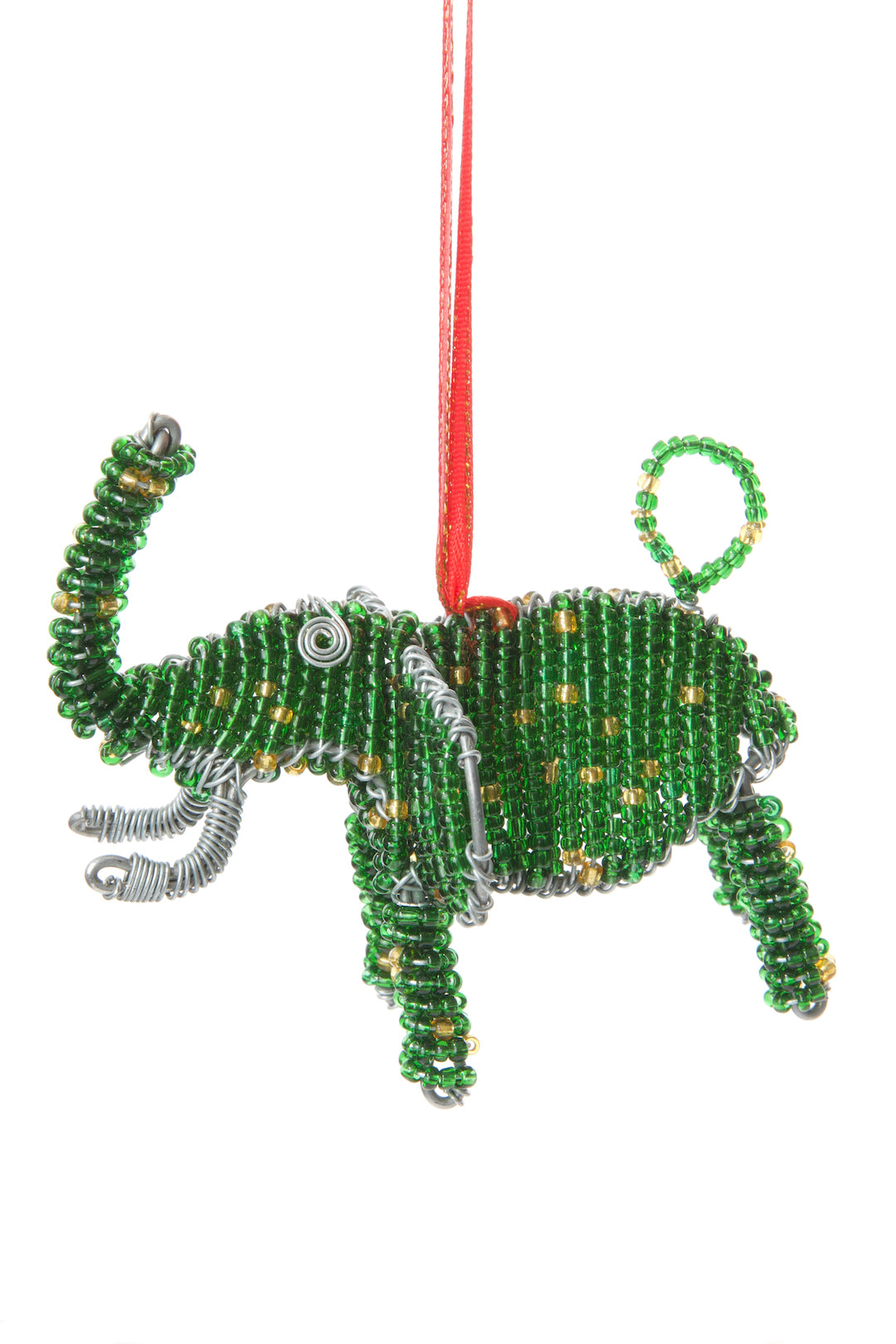 Beaded Wire Elephant Christmas Ornament Green Beaded Elephant Ornament