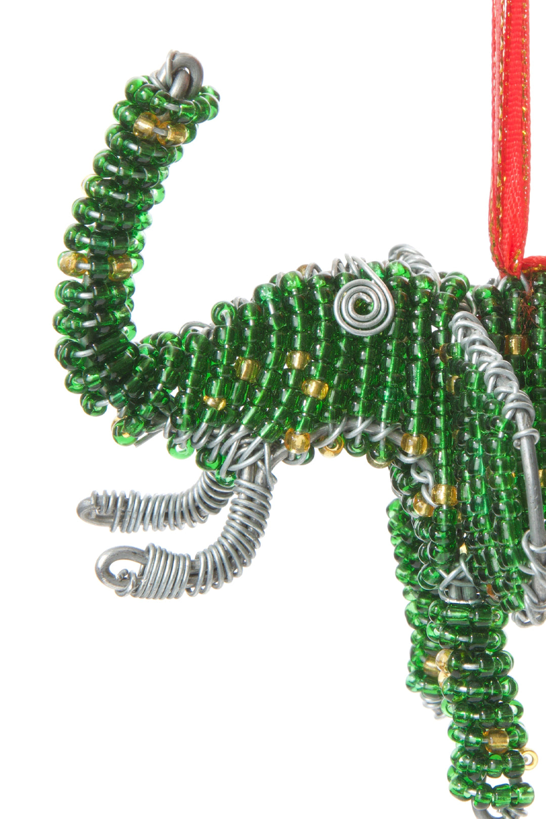 Beaded Wire Elephant Christmas Ornament Green Beaded Elephant Ornament