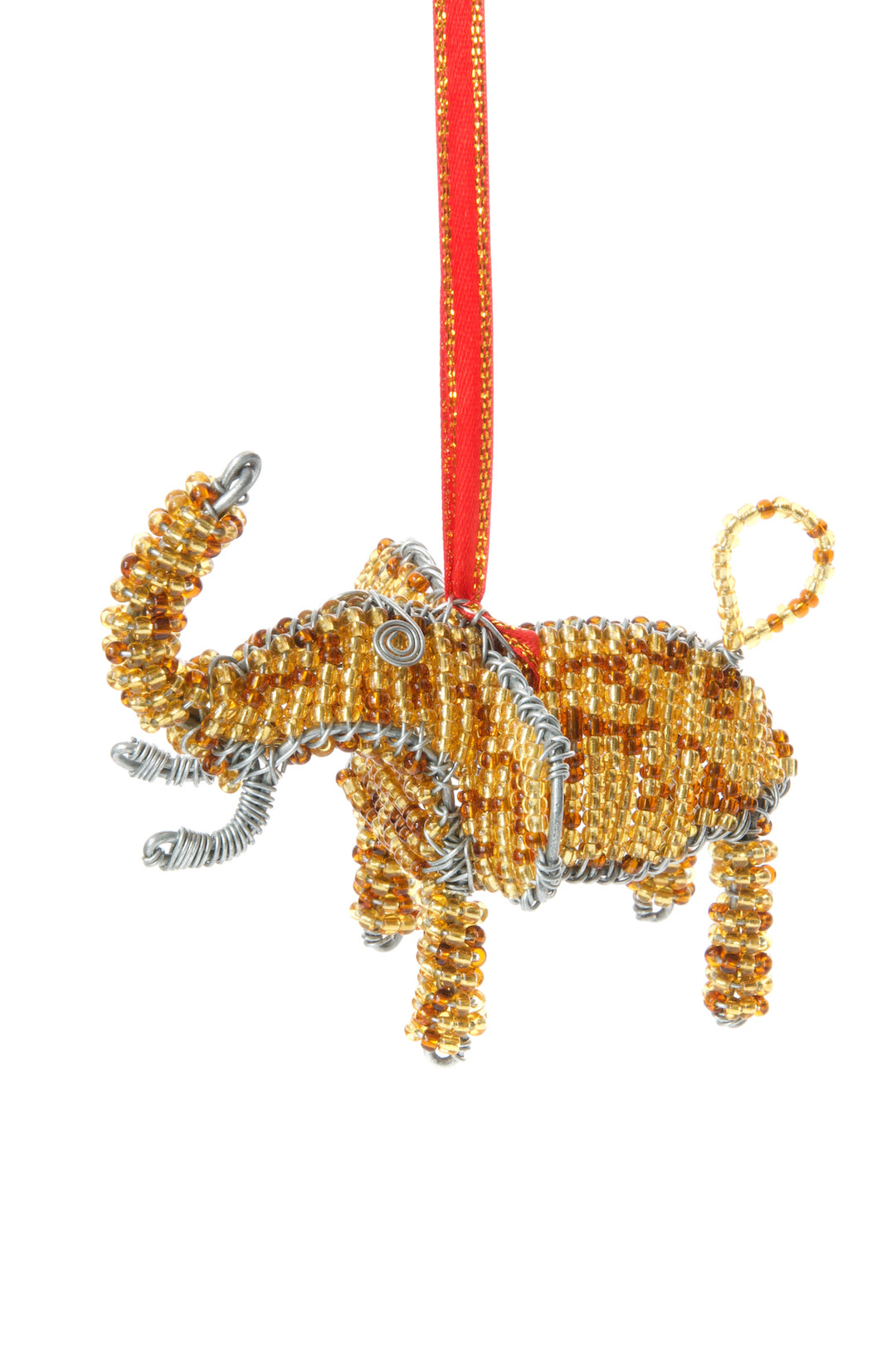 Beaded Wire Elephant Christmas Ornament Gold Beaded Elephant Ornament