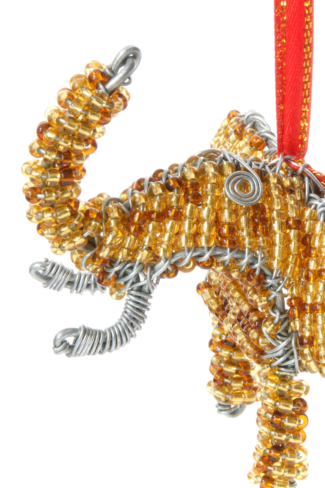 Beaded Wire Elephant Christmas Ornament Gold Beaded Elephant Ornament