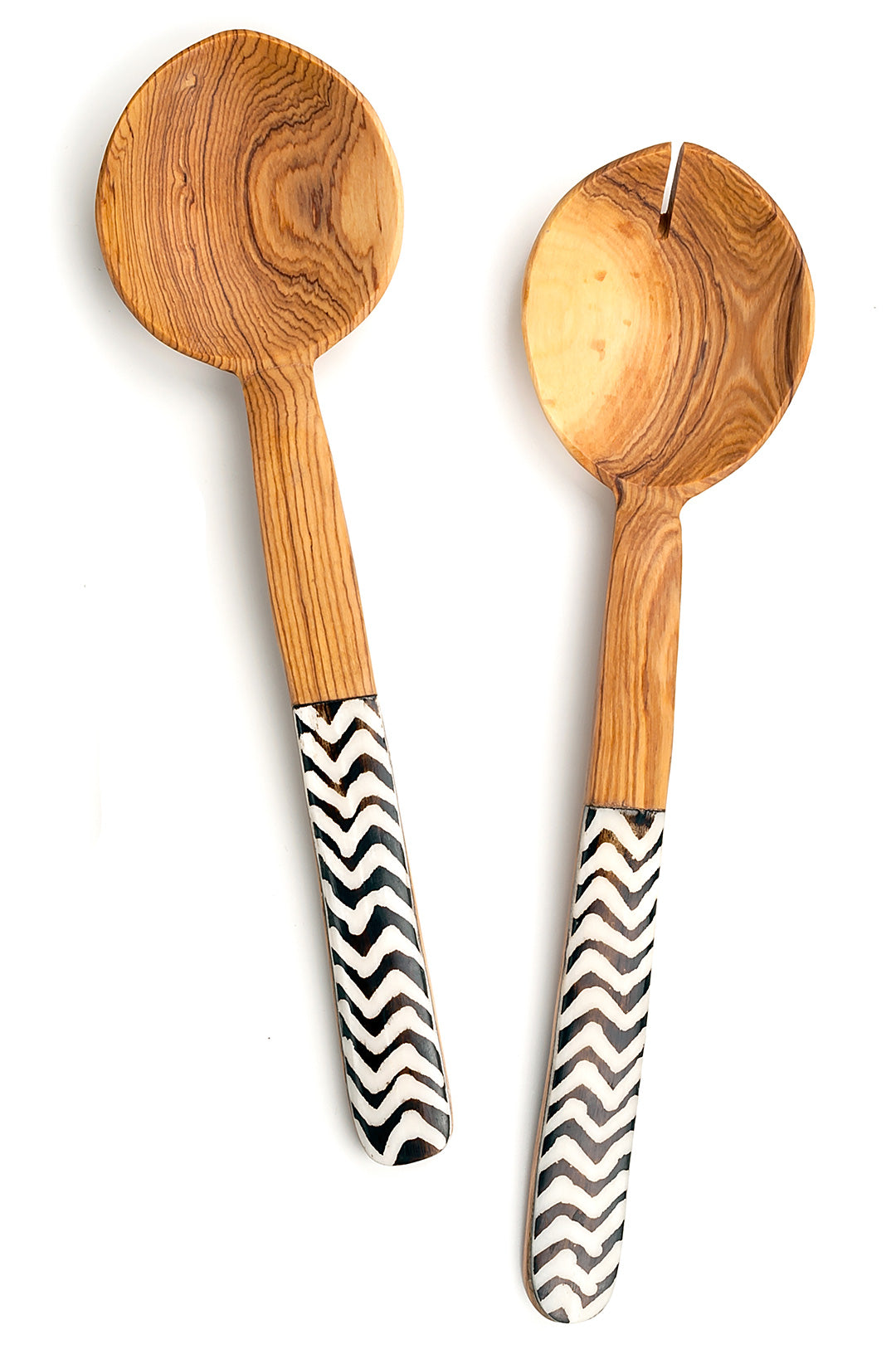 African Wood Salad Servers with Zigzag Batik Accents Default Title