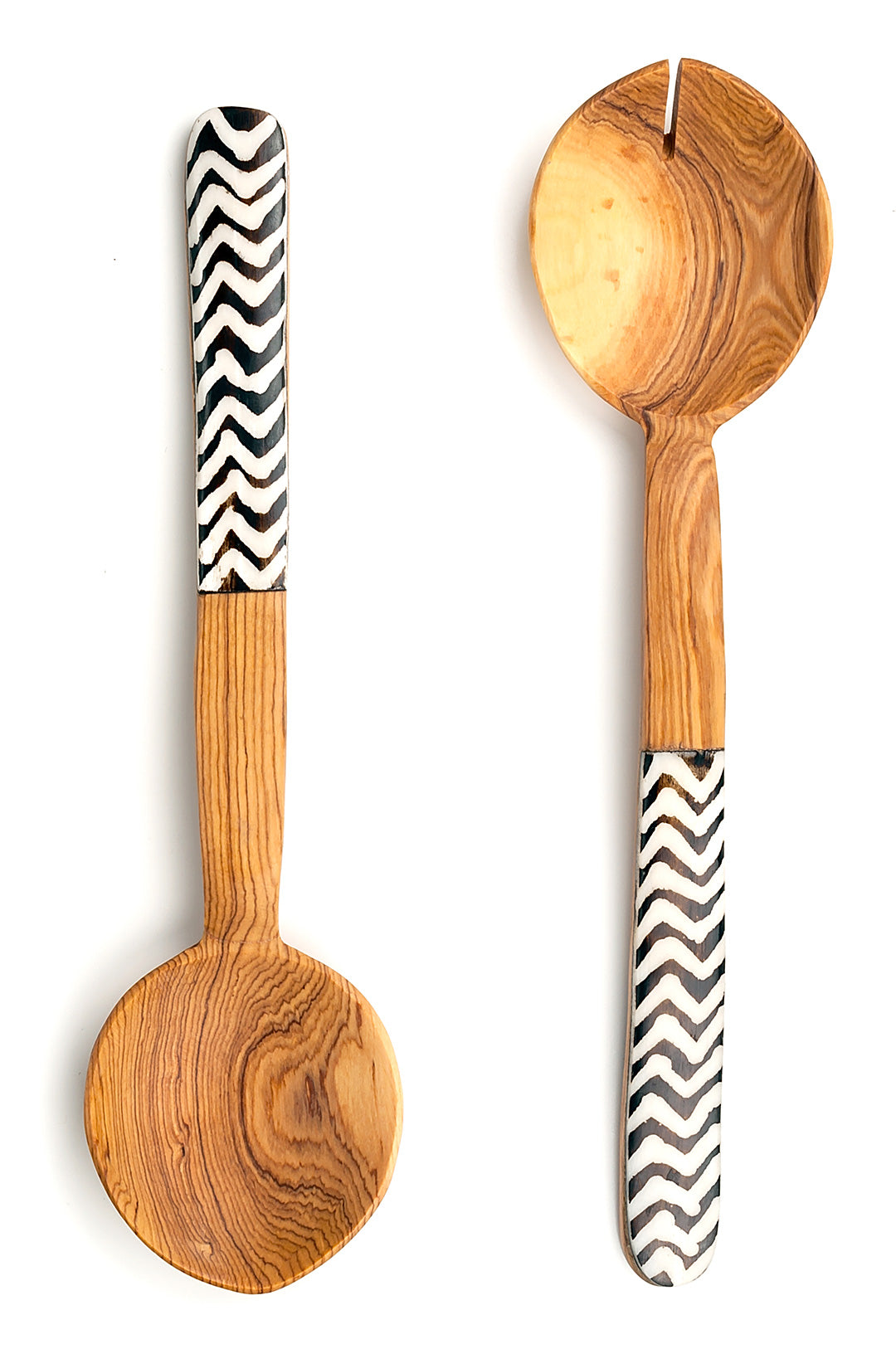 African Wood Salad Servers with Zigzag Batik Accents Default Title