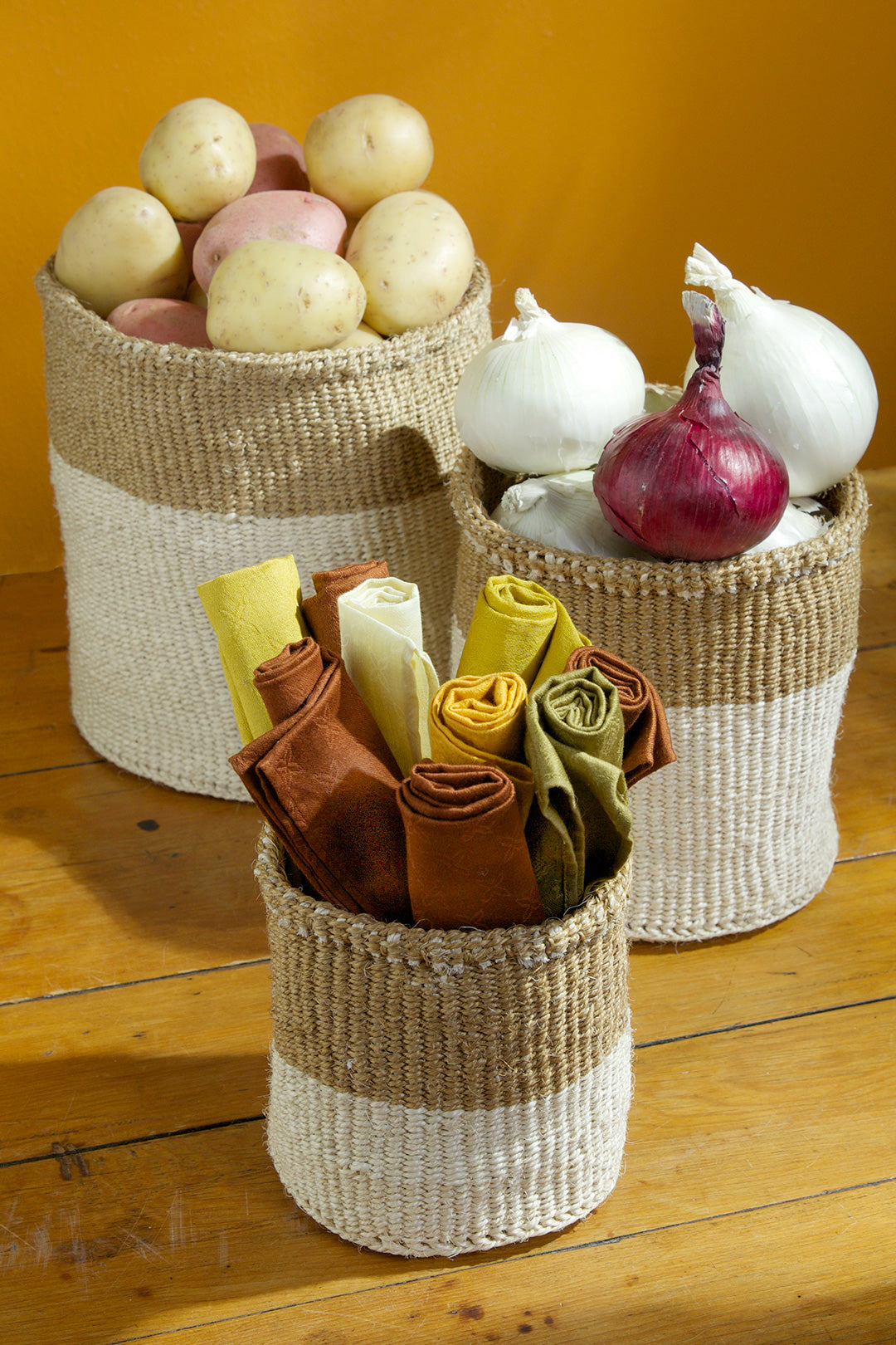 Set of Three Dual Tone Sisal Baskets Default Title