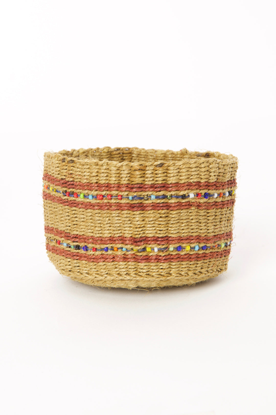 Set/3 Petite Caramel Sisal Baskets with Colorful Beads Default Title