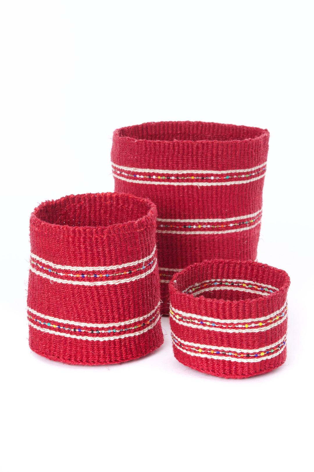 Set/3 Petite Garnet Sisal Baskets with Colorful Beads Default Title