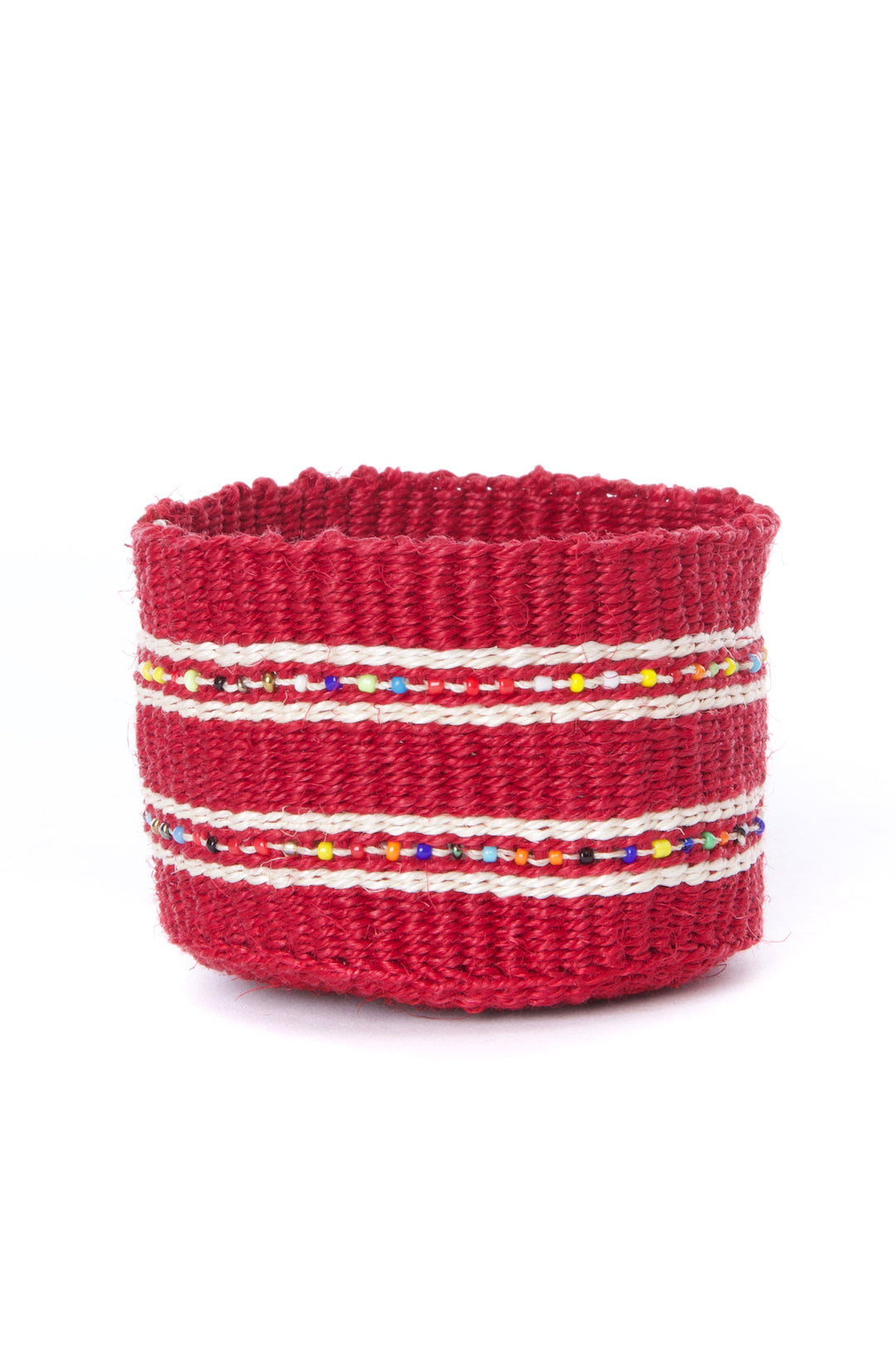 Set/3 Petite Garnet Sisal Baskets with Colorful Beads Default Title