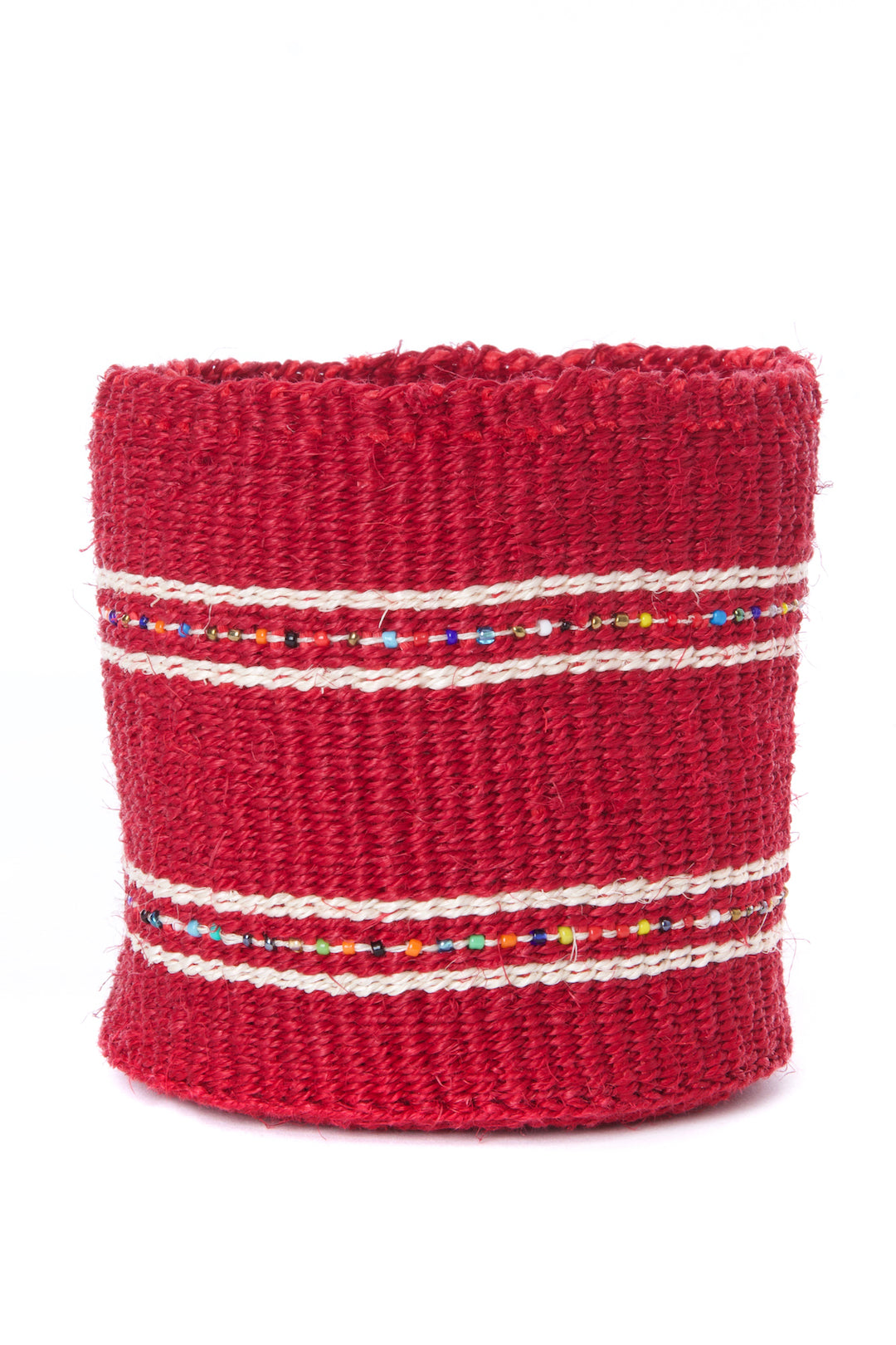 Set/3 Petite Garnet Sisal Baskets with Colorful Beads Default Title