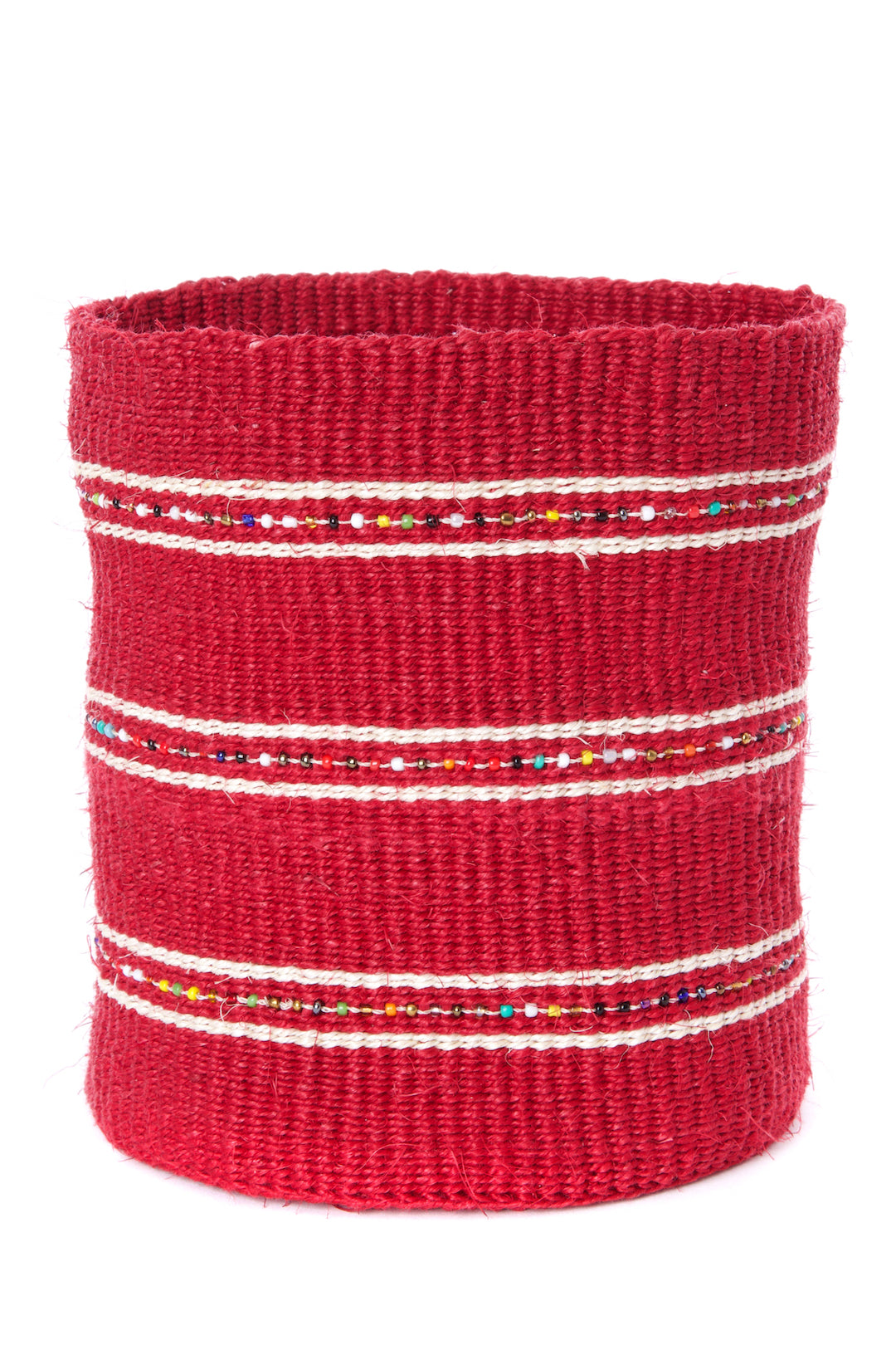 Set/3 Petite Garnet Sisal Baskets with Colorful Beads Default Title