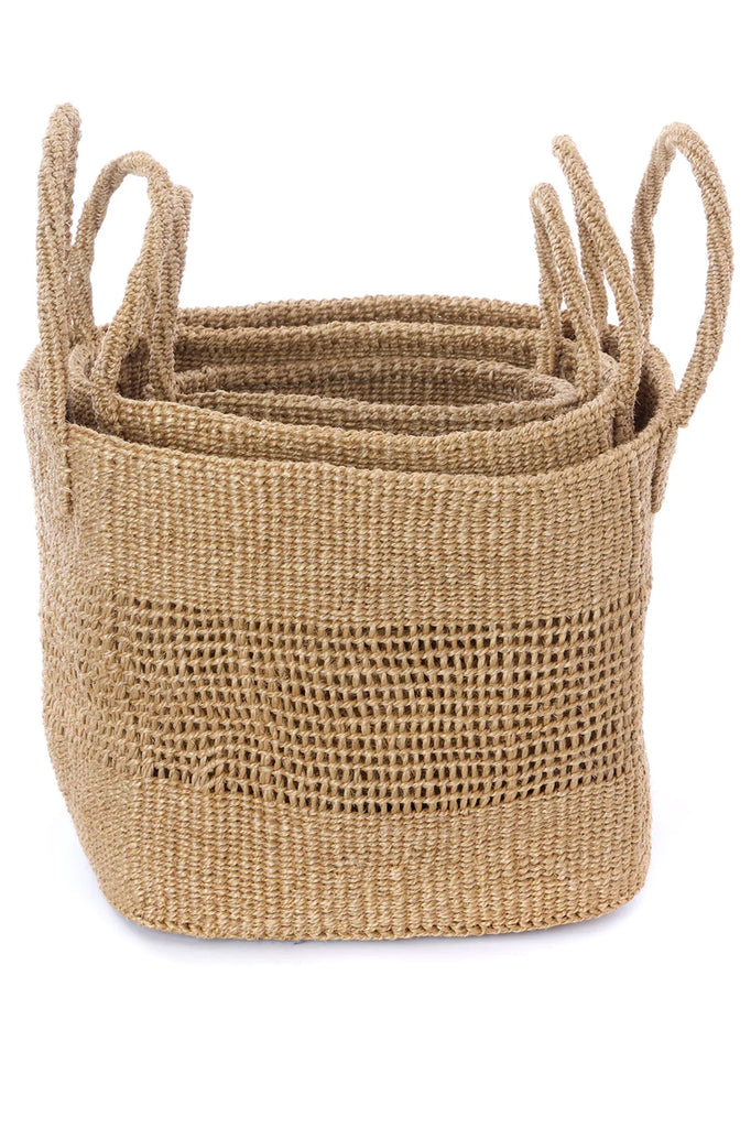 Natural Wicker Square Nested Baskets with Handles (Set of 3)